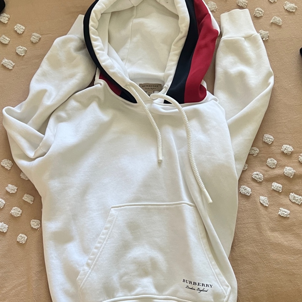 Burberry White Hoodie with Red and Black Details